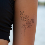 Tatouage Fleur avec Deux Papillons