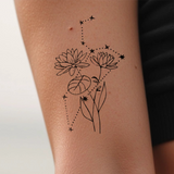Tatouages Combinaison de Fleurs de Naissance et de Signes Astrologiques