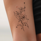 Tatouages Combinaison de Fleurs de Naissance et de Signes Astrologiques