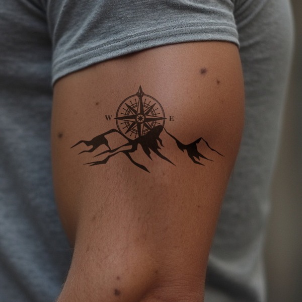 Tatouage montagnes et boussole 