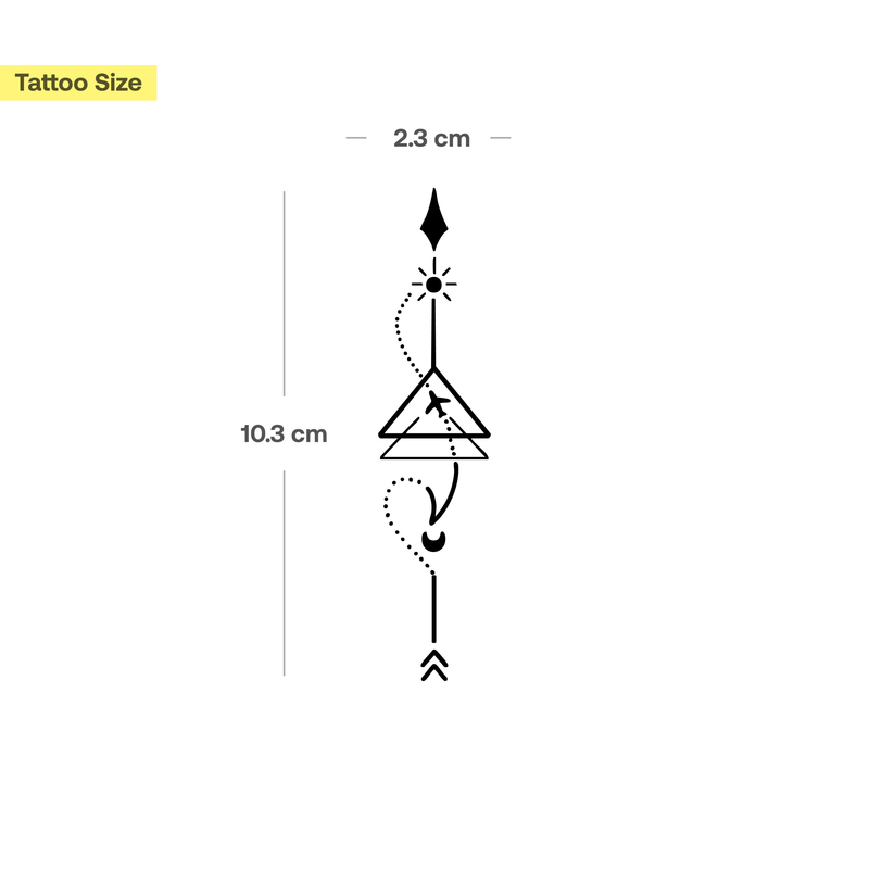 Tatouage Avion, Soleil, Lune et Flèche