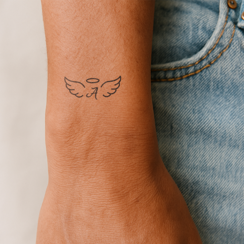 Tatouage ailes d'ange avec initiales (A-Z)