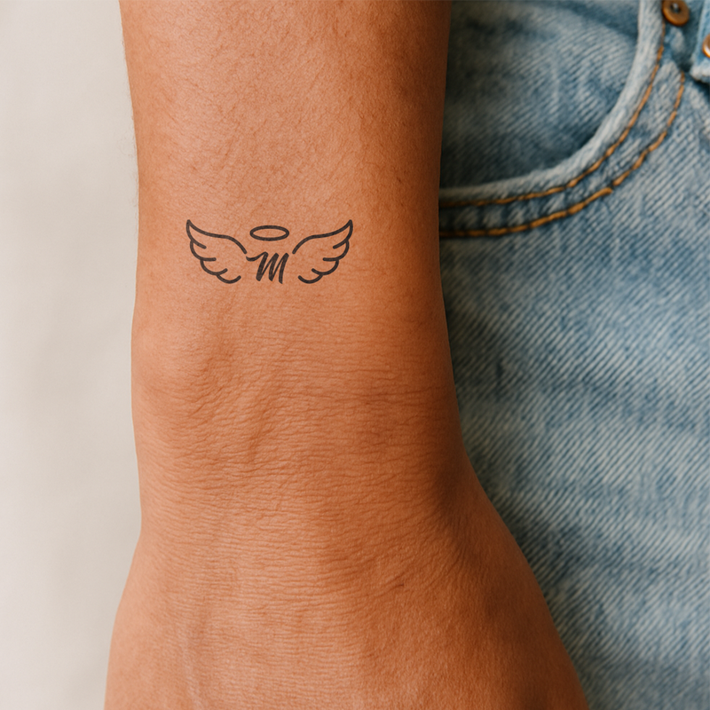 Tatouage ailes d'ange avec initiales (A-Z)