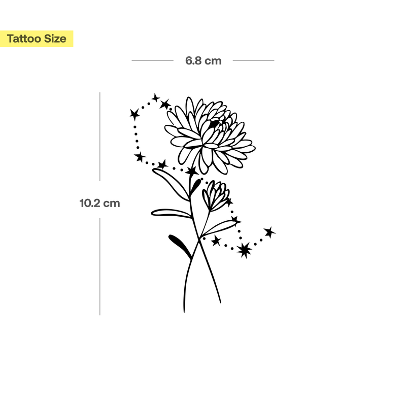 Tatouages Combinaison de Fleurs de Naissance et de Signes Astrologiques