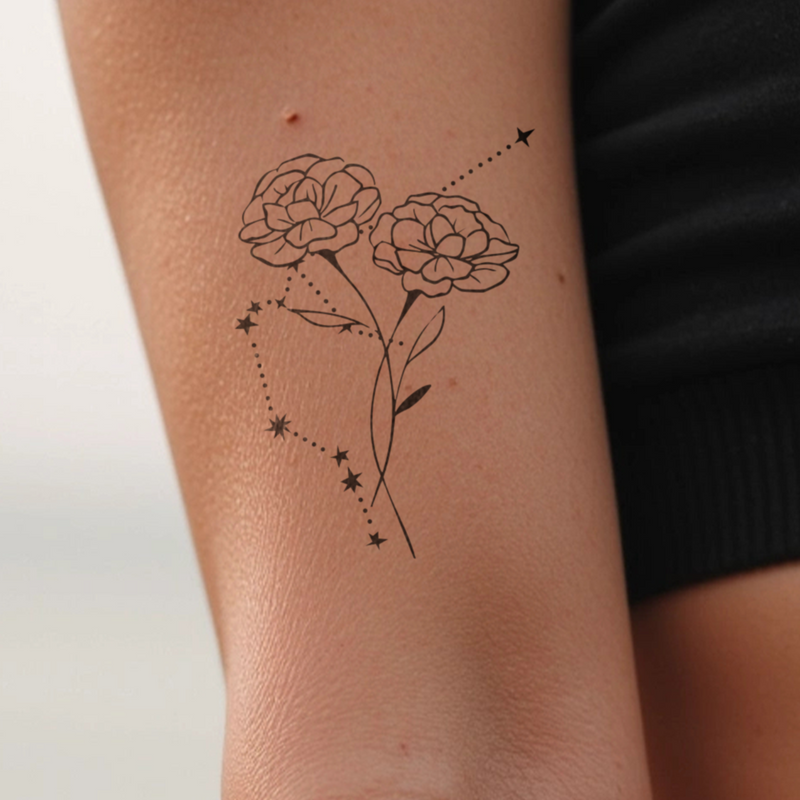 Tatouages Combinaison de Fleurs de Naissance et de Signes Astrologiques