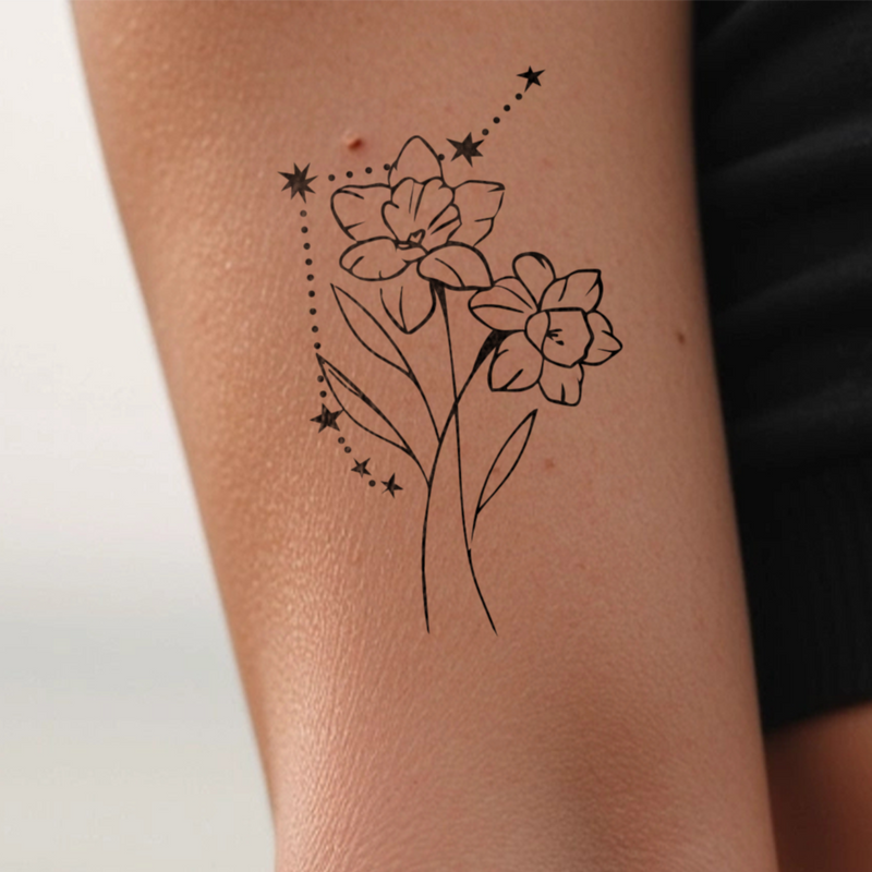 Tatouages Combinaison de Fleurs de Naissance et de Signes Astrologiques