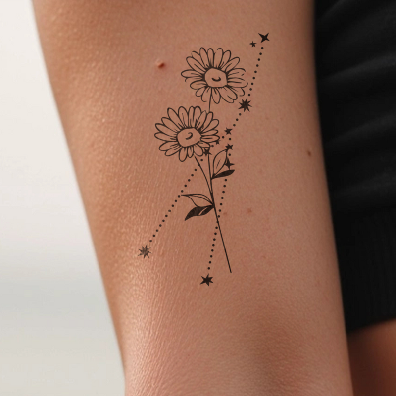 Tatouages Combinaison de Fleurs de Naissance et de Signes Astrologiques