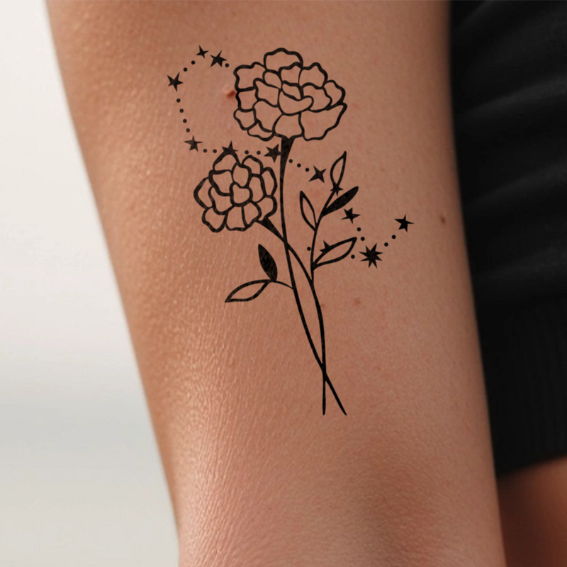 Tatouages Combinaison de Fleurs de Naissance et de Signes Astrologiques