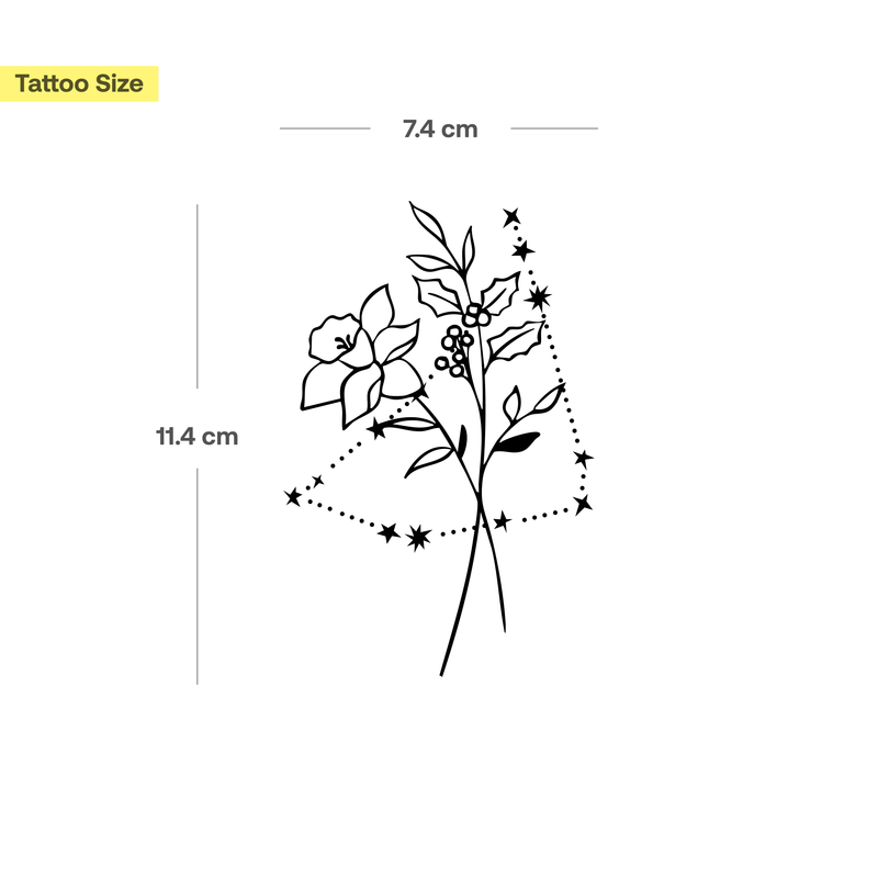 Tatouages Combinaison de Fleurs de Naissance et de Signes Astrologiques